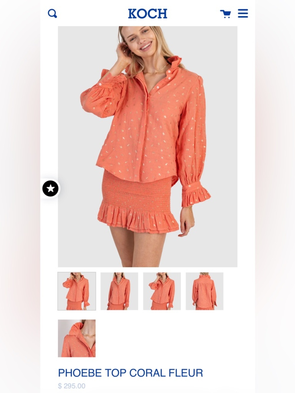 Koch Phoebe top coral fleur XS 100% cotton